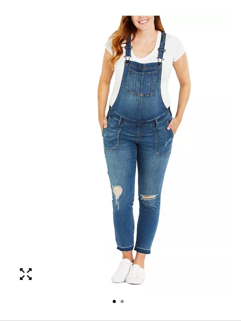Maternity Indigo Blue Side-Panel Letdown Ankle Denim Overalls